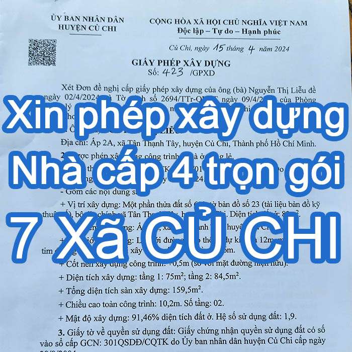 Dịch vụ xin phép xây dựng nhà cấp 4 Củ Chi